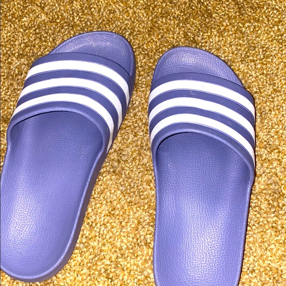 Purple adidas slides